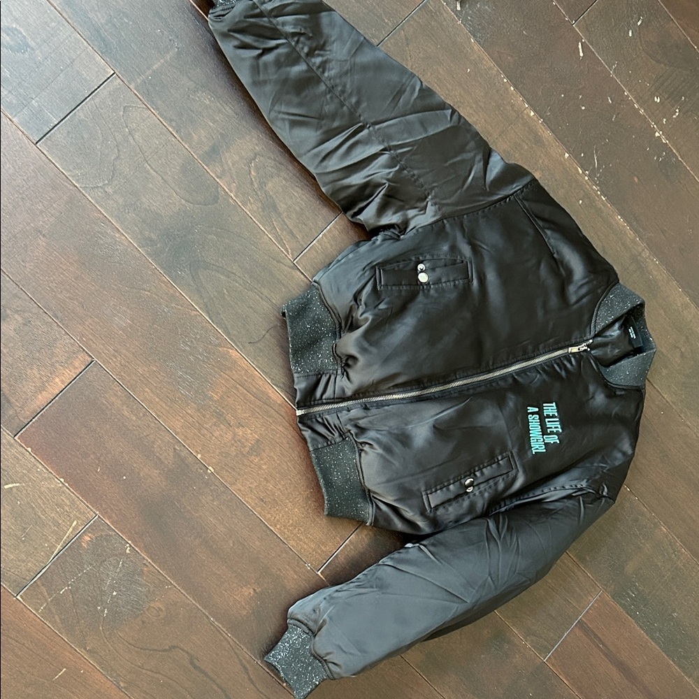 Taylor Swift Black Bomber Jacket with Teal Accents